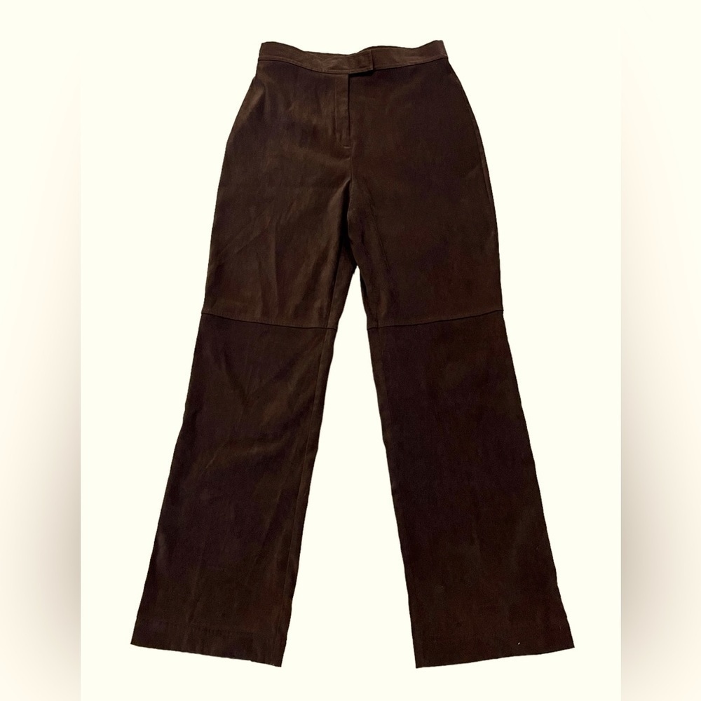 Vintage Brown Faux Suede High Rise Fully Lined Wide Leg Pants Stretch